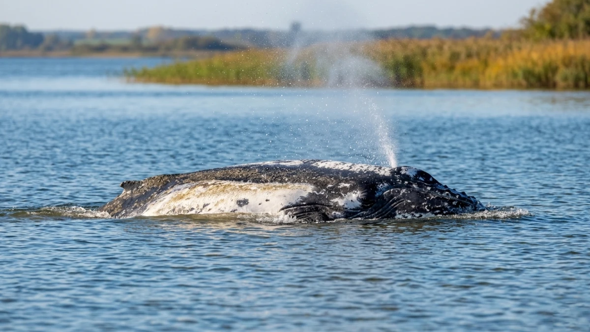 Der gestrandete Buckelwal Timmy in der Wismarbucht vor der Insel Poel