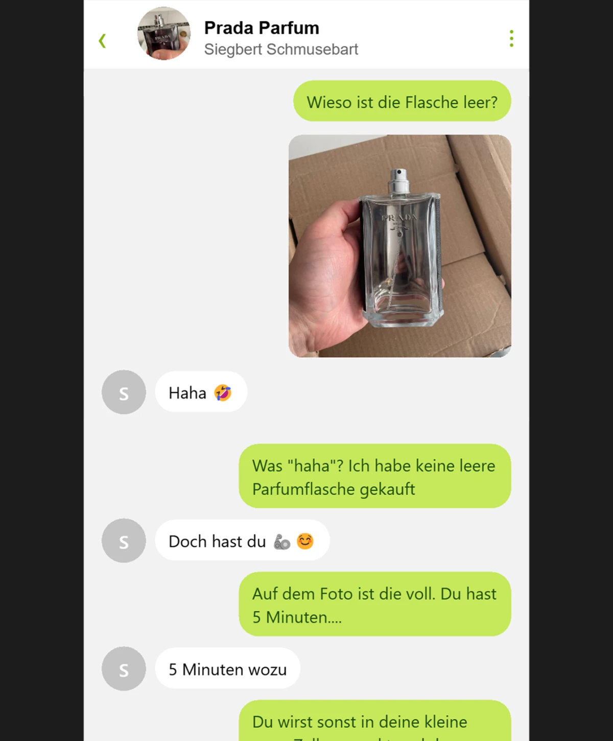 Er hatte einfach eine leere Flasche im Paket 😭