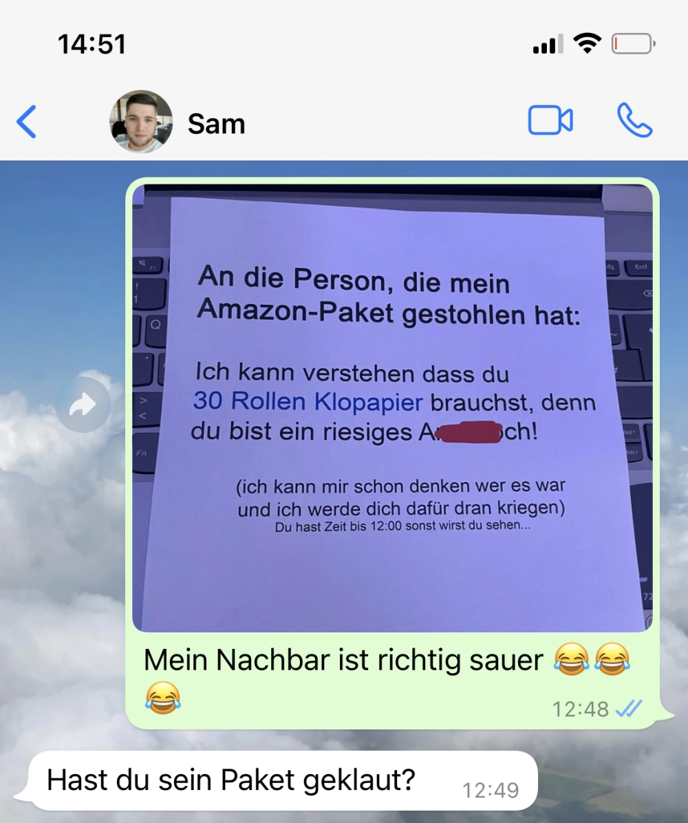 Nachbar Hat Paket Angenommen Paket Weg Er hat seinem Nachbar das Paket geklaut