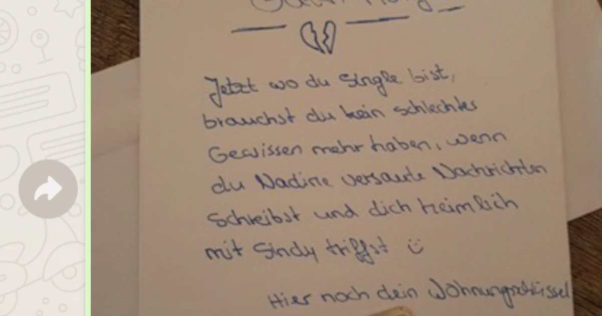 Sie ist einfach ausgezogen und hat den Zettel hinterlassen